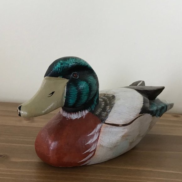 Hand Painted Wooden 5.5" Mallard Duck Figurine Decoration Statue - Picture 1 of 7